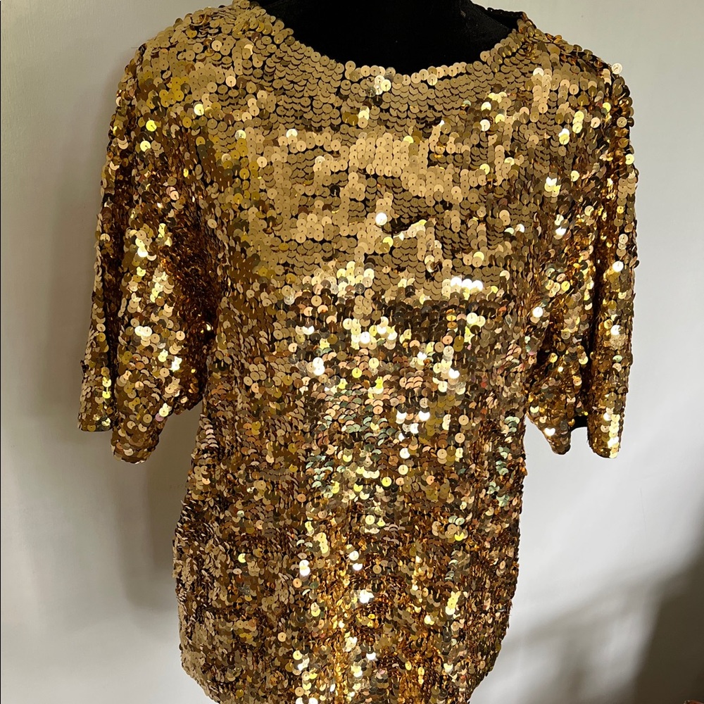 Vintage Bright Metallic Gold Sequin Shirt Sleeve Sweater